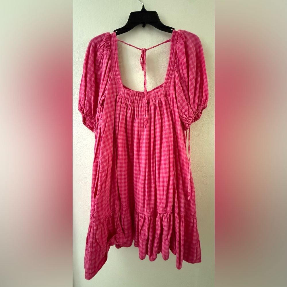 Anthropologie Pink Gingham Dress with pockets